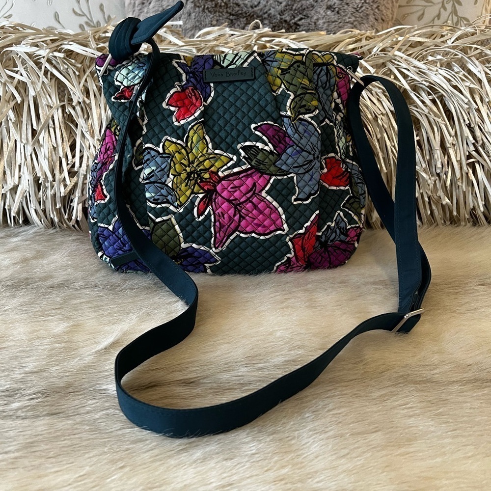 VERA BRADLEY Falling Flowers HADLEY Bag Crossbody Satchel Tech Green Pink 2017